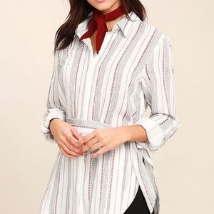 West Dressed White Striped Button Top